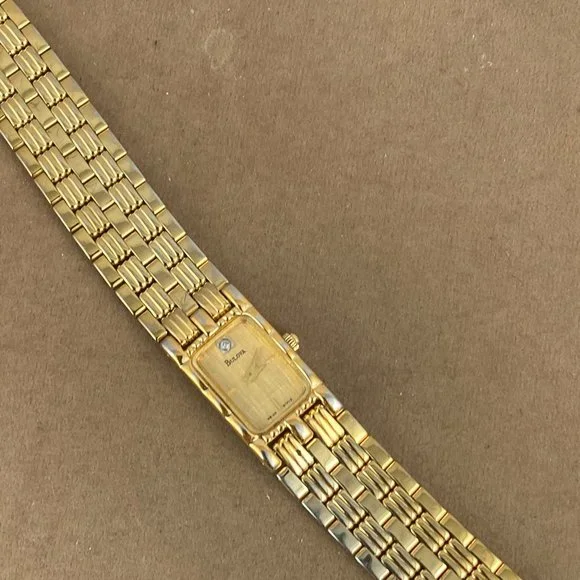 Vintage Bulova Diamond Tank Style Watch Gold over Stainless Steel Link Bracelet - Picture 3 of 7